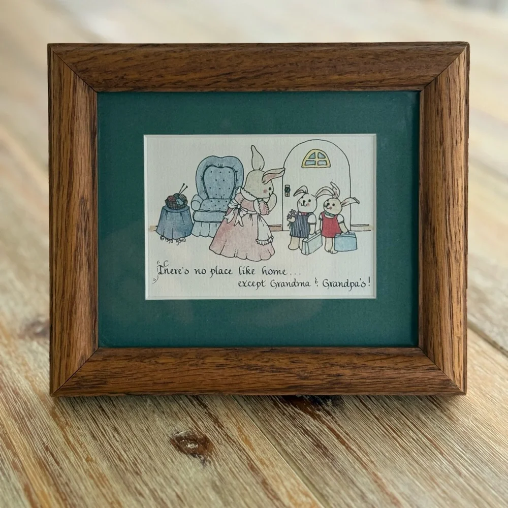 Vintage Yours Mine Ours Framed Bunny Print Message To Grandma And Grandpa